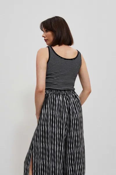 Marisse Black And White Striped Button-Up Top
