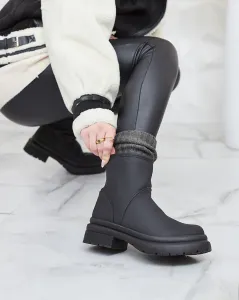 Resti Black matte women's boots with thicker sole Holeopi