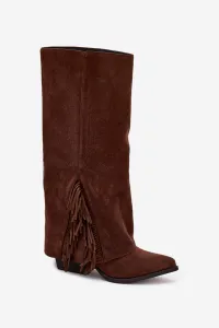 Boto Dámske Cowboy Topánky Na Opätku S Strapcami Hnedé Zalia