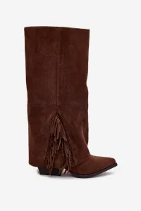 Boto Dámske Cowboy Topánky Na Opätku S Strapcami Hnedé Zalia