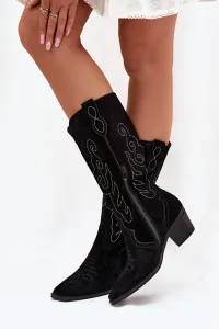 Zazoo Velúrové Dámske Cowboy Čižmy Na Opätku Čierne Karira