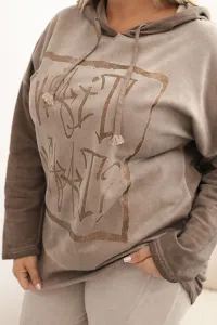 Legínovo Dámska mikina Plus Size s kapucňou a potlačou hnedá Farba: Olivová, Veľkosť: UNI
