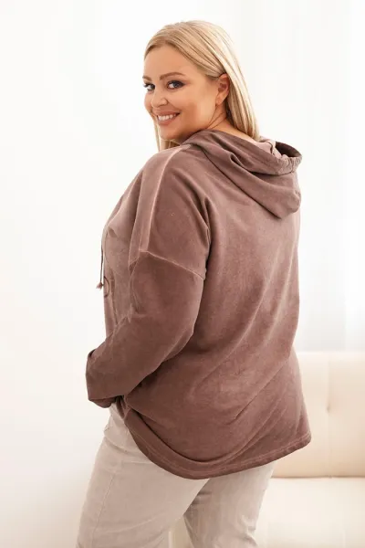 Legínovo Dámska mikina Plus Size s kapucňou a potlačou hnedá Farba: Hnedá, Veľkosť: UNI