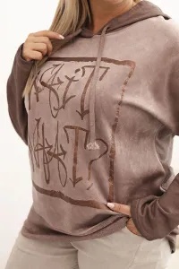 Legínovo Dámska mikina Plus Size s kapucňou a potlačou hnedá Farba: Hnedá, Veľkosť: UNI