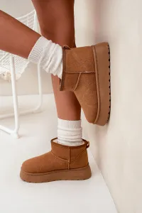 Boto Dámske Snehule Na Platforme Zateplené Kožušinou Camel Vesirae