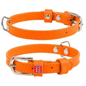 Plochý kožený obojok oranžovej farby, Obvod krku: 38-49 cm, širka: 25 mm