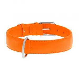 Plochý kožený obojok oranžovej farby, Obvod krku: 38-49 cm, širka: 25 mm