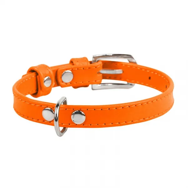 Plochý kožený obojok oranžovej farby, Obvod krku: 38-49 cm, širka: 25 mm