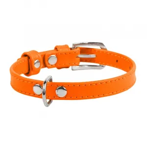 Plochý kožený obojok oranžovej farby, Obvod krku: 38-49 cm, širka: 25 mm