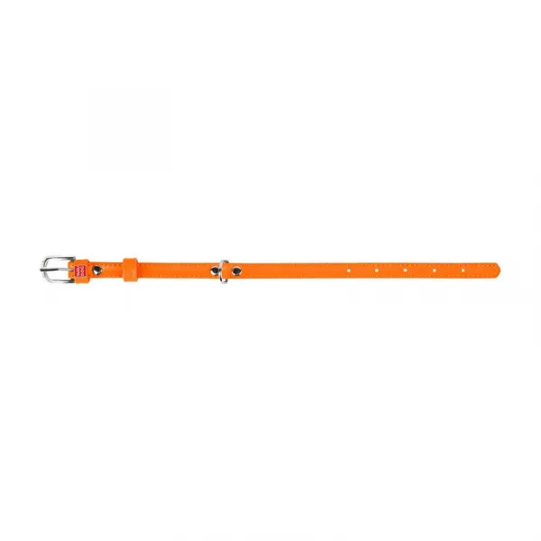 Plochý kožený obojok oranžovej farby, Obvod krku: 38-49 cm, širka: 25 mm