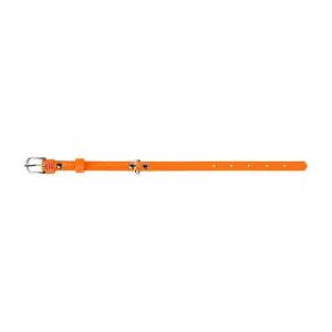 Plochý kožený obojok oranžovej farby, Obvod krku: 38-49 cm, širka: 25 mm