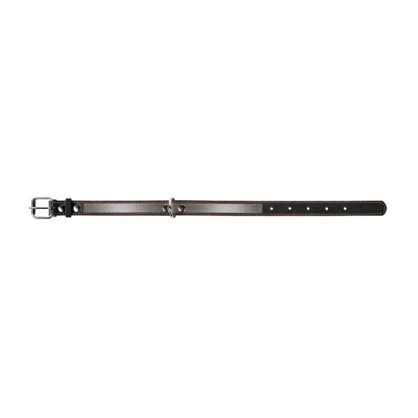 Kožený reflexný obojok čierny, Obvod krku: 32-40 cm, širka: 20 mm