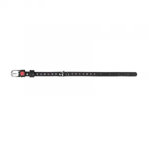 Plochý kožený obojok čiernej farby s kryštálmi, Obvod krku: 21-29 cm, širka: 12 mm