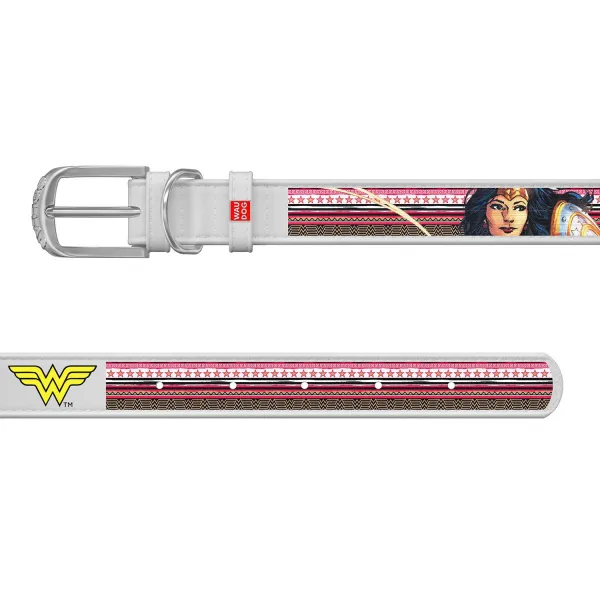 Kožený obojok Wonderwoman DC COMICS biely, Obvod krku: 18-24 cm, širka: 9 mm
