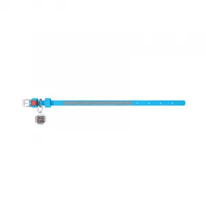 Kožený obojok s kryštálmi modrý, Obvod krku: 21-29cm, šírka: 12mm