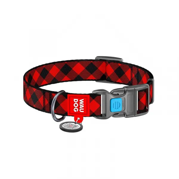 Nylonový obojok s QR kódom károvaný, Varianta: XXL