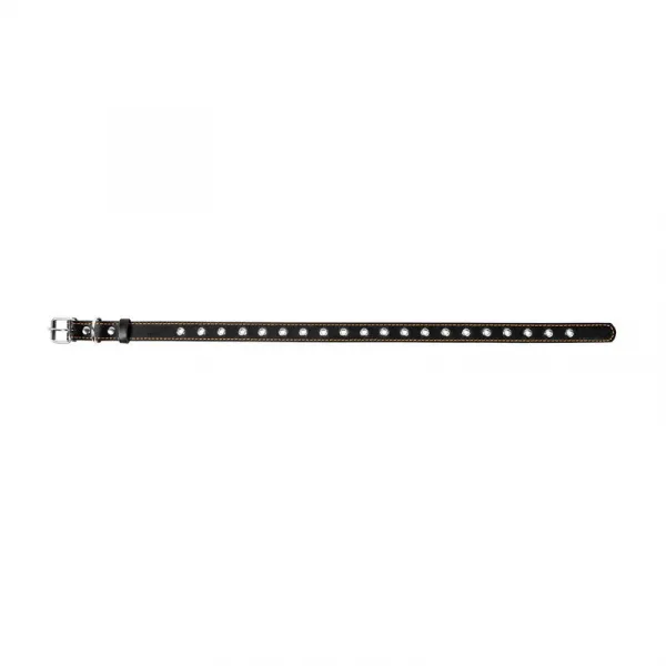Kožený obojok pre psy s variabilnou dĺžkou čierny, Obvod krku: max 69cm, šírka: 35 mm