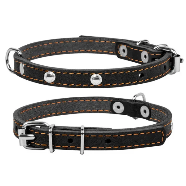 Kožený obojok s kovovou dekoráciou čierny, Obvod krku: 32-40 cm, šírka: 20 mm