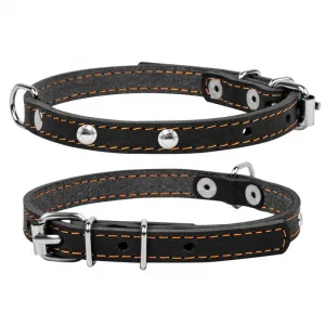 Kožený obojok s kovovou dekoráciou čierny, Obvod krku: 32-40 cm, šírka: 20 mm