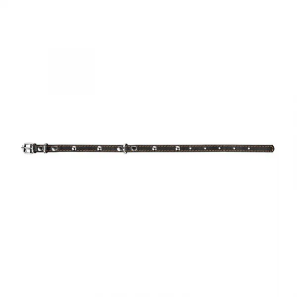 Kožený obojok s kovovou dekoráciou čierny, Obvod krku: 32-40 cm, šírka: 20 mm