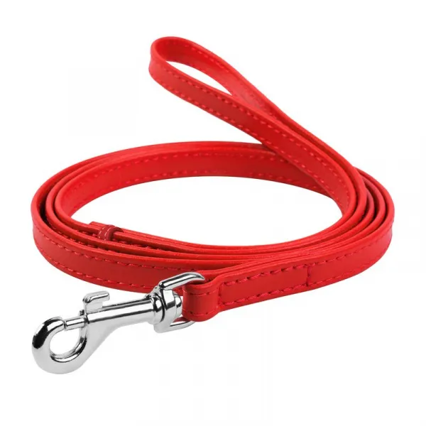 Ploché kožené vodítko červenej farby 122cm, šírka: 25 mm