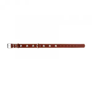 Kožený obojok s kovovou dekoráciou hnedý, Obvod krku: 32-40 cm, šírka: 20 mm