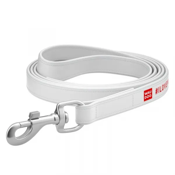 Ploché kožené vodítko s nápisom I LOVE MY DOG dog biele 122cm, šírka: 12 mm
