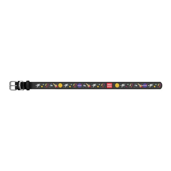 Kožený obojok so vzorom NASA čierny, Obvod krku: 21-29 cm, širka: 12 mm