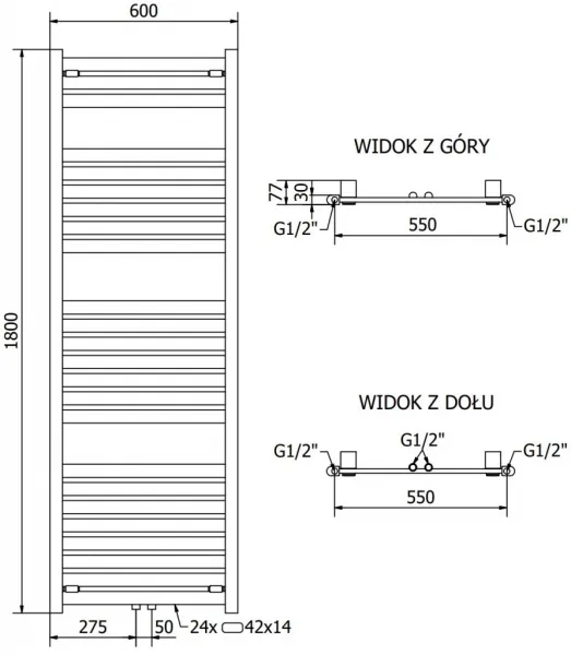 MEXEN - Urán vykurovací rebrík/radiátor 1800 x 600 mm, 729 W, biały W105-1800-600-00-01