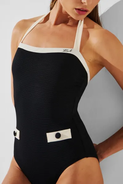 Plavky Karl Lagerfeld Monochrome Swimsuit White/Black