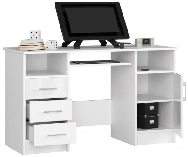 Ak furniture Volně stojící psací stůl Ana 124 cm bílý lesk