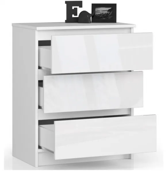 Ak furniture Komoda Kuba 60 cm - 3 zásuvky biela lesklá