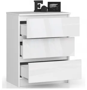 Ak furniture Komoda Kuba 60 cm - 3 zásuvky biela lesklá