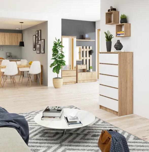Ak furniture Komoda Kuba 60 cm - 5 zásuviek dub sonoma/biela