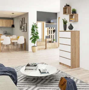 Ak furniture Komoda Kuba 60 cm - 5 zásuviek dub sonoma/biela