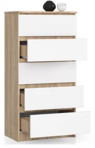 Ak furniture Komoda Kuba 60 cm - 5 zásuviek dub sonoma/biela