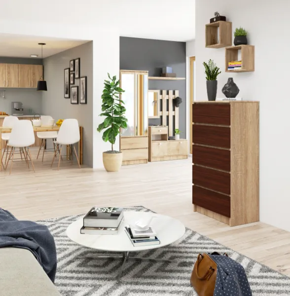 Ak furniture Komoda Kuba 60 cm - 5 zásuviek dub sonoma/wenge