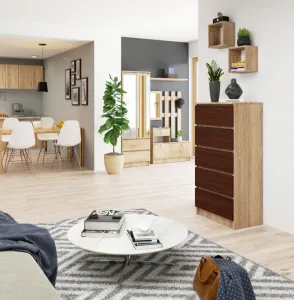Ak furniture Komoda Kuba 60 cm - 5 zásuviek dub sonoma/wenge