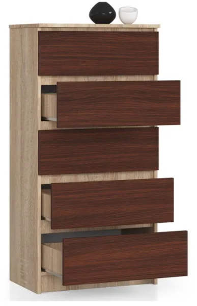 Ak furniture Komoda Kuba 60 cm - 5 zásuviek dub sonoma/wenge