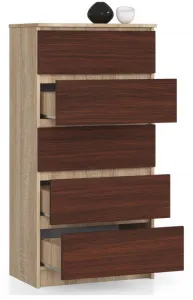Ak furniture Komoda Kuba 60 cm - 5 zásuviek dub sonoma/wenge