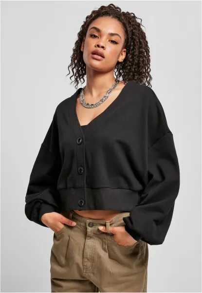 Women's Organic Oversized Short Terry Cardigan Black
