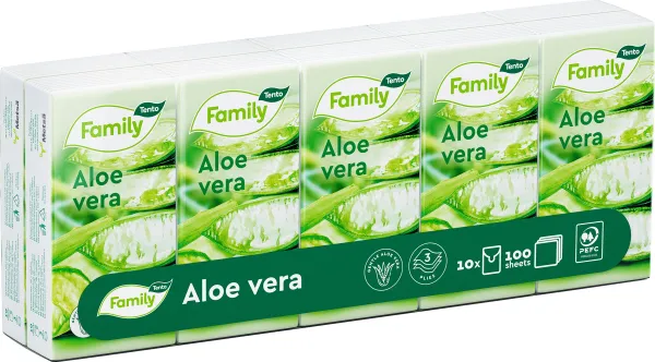 Tento Family Sensitive Aloe Vera hygienické vreckovky 3 vrstvové 10 x 10 ks
