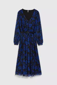 Marisse Blue Floral Print Dress With Belt