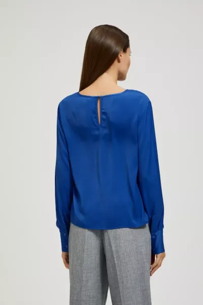 Marisse Plain V-Neck Shirt With Long Sleeves, Blue