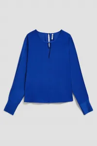 Marisse Plain V-Neck Shirt With Long Sleeves, Blue