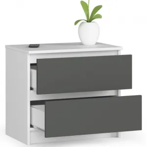 Ak furniture Komoda Kuba 60 cm - 2 zásuvky biela/grafitová
