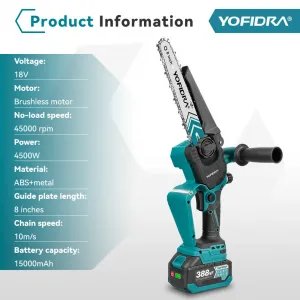 OneVan / YOFIDRA 8"- palcová bezuhlíková elektrická prerezávacia píla s MAZANÍM. Akumulátorová nabíjateľná píla na drevo vhodná pre batériu MAKITA 18V