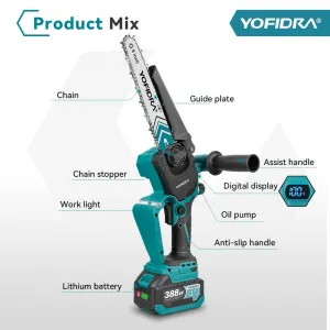 OneVan / YOFIDRA 8"- palcová bezuhlíková elektrická prerezávacia píla s MAZANÍM. Akumulátorová nabíjateľná píla na drevo vhodná pre batériu MAKITA 18V