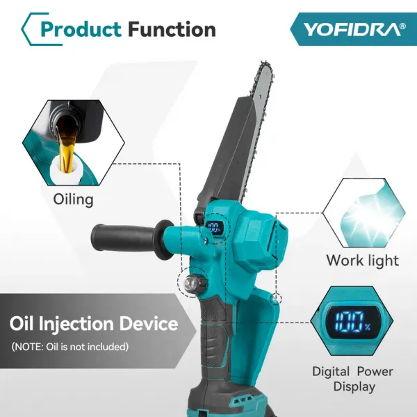 OneVan / YOFIDRA 8"- palcová bezuhlíková elektrická prerezávacia píla s MAZANÍM. Akumulátorová nabíjateľná píla na drevo vhodná pre batériu MAKITA 18V