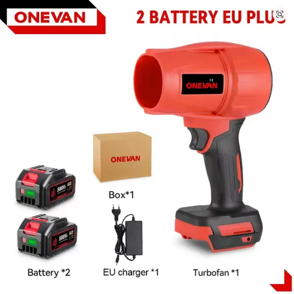 OneVan Ručný SUPER TURBO FÉN OneVan, Fúkač 200m/s 2000W 2 x batéria. Vhodný na sušenie auta a vhodný pre batériu MAKITA 18V. Červená farba